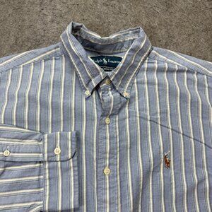 Ralph Lauren Oxford Shirt Men XL Blue White Striped OCBD Classic Fit 52"